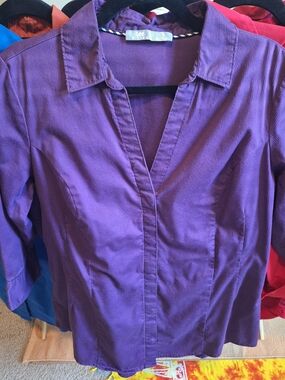 Lee Riders Women's Purple Collared V-Neck Blouse
